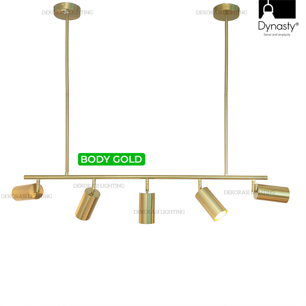Lampu gantung gold panjang 90cm spotlight 5lampu dekorasi cafe