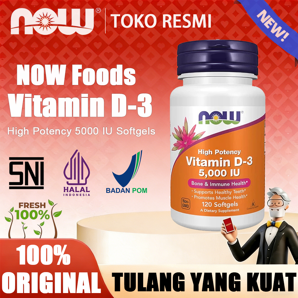 Now Vitamin D3 5000iu Suplemen Vitamin Kesehatan Tulang dan Imunitas 120 Softgels[NEW][100%Impor asl