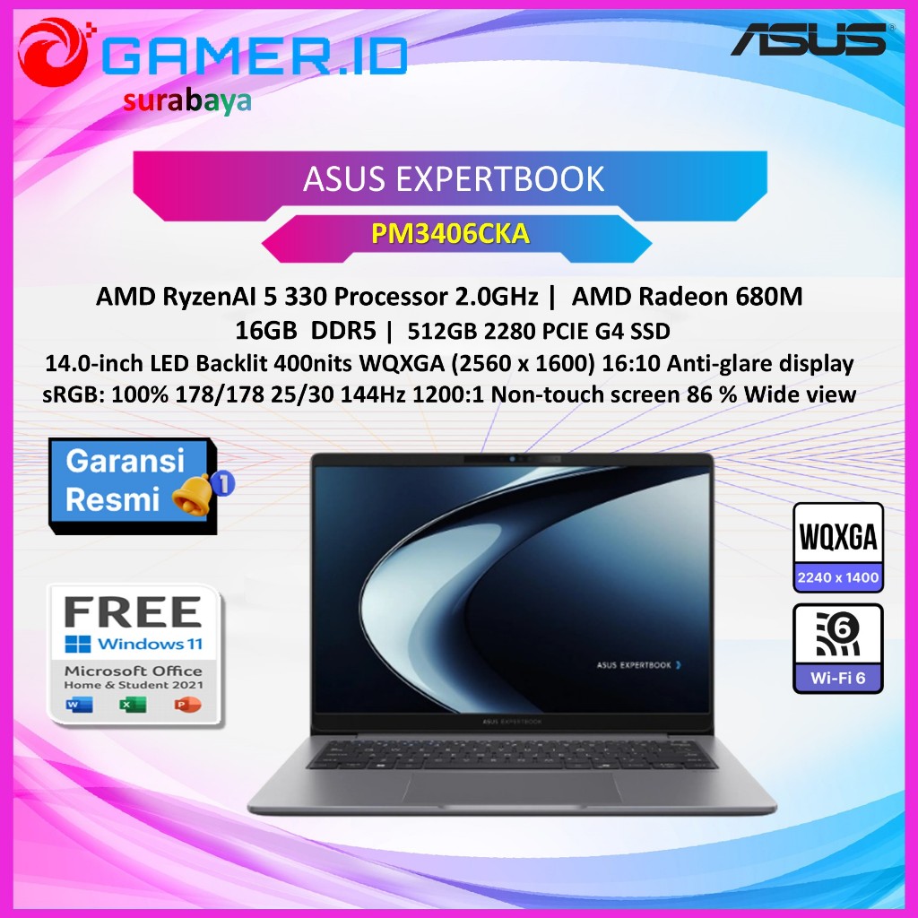 LAPTOP ASUS EXPERTBOOK PM3406CKA RYZEN AI 5 330 - 16GB 512GB 14.0WQXGA