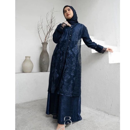 RAFA Dress Kondangan Wanita Satin + Outer Brukat Elegan Outer Busui