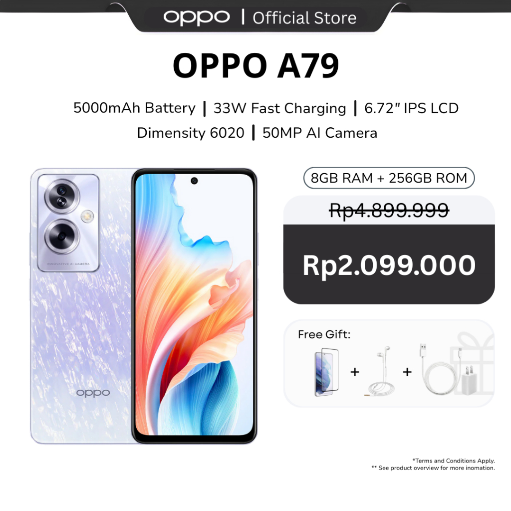 OPPO A79 5G 8/256GB NFC ( 8 + 8GB Extended Ram ) Garansi Resmi Oppo Indonesia