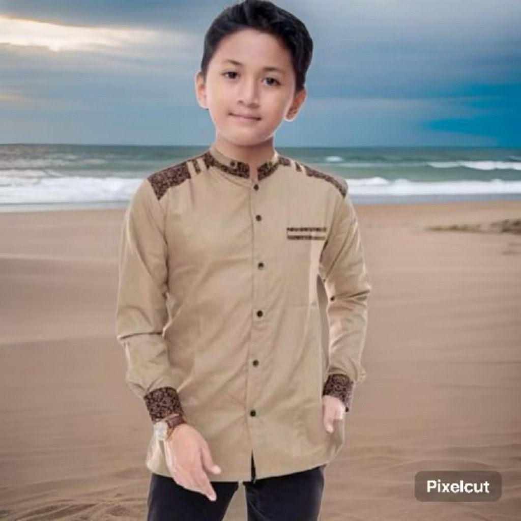 Baju Koko Anak Laki Laki Lengan Panjang Baju Koko Anak Usia 5-14 Tahun Koko Putih Lengan Panjang