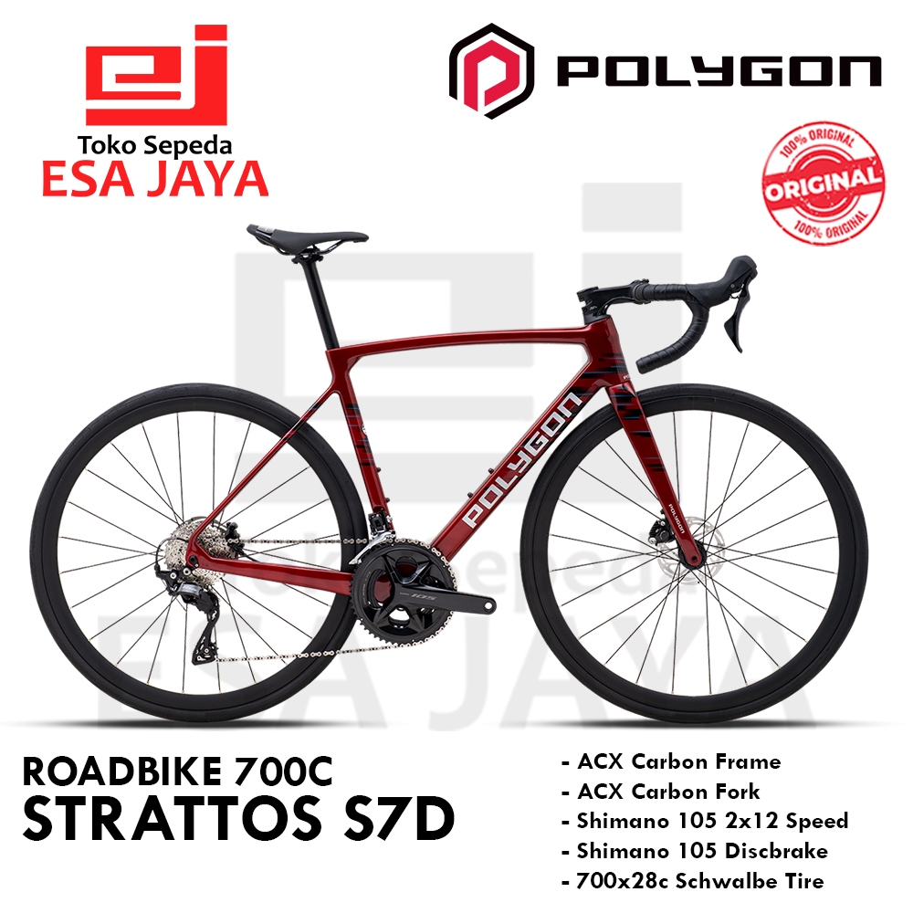 Sepeda Road Bike Polygon Strattos S7D Carbon Disc Shimano 105 2×12 Speed 700c