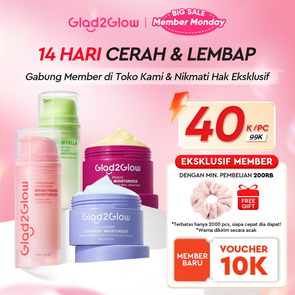 [12.12 Belanja 200rb, Disc. 20%]Glad2Glow Moisturizer Series100G Water Gel Niacinamide Brightening R