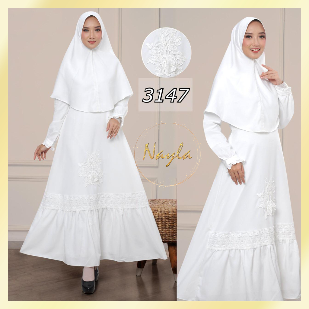 NAYLA Baju Gamis Putih Wanita Brukat Syari Brokat Lebaran Umroh Haji Busana Muslim Pesta Terbaru