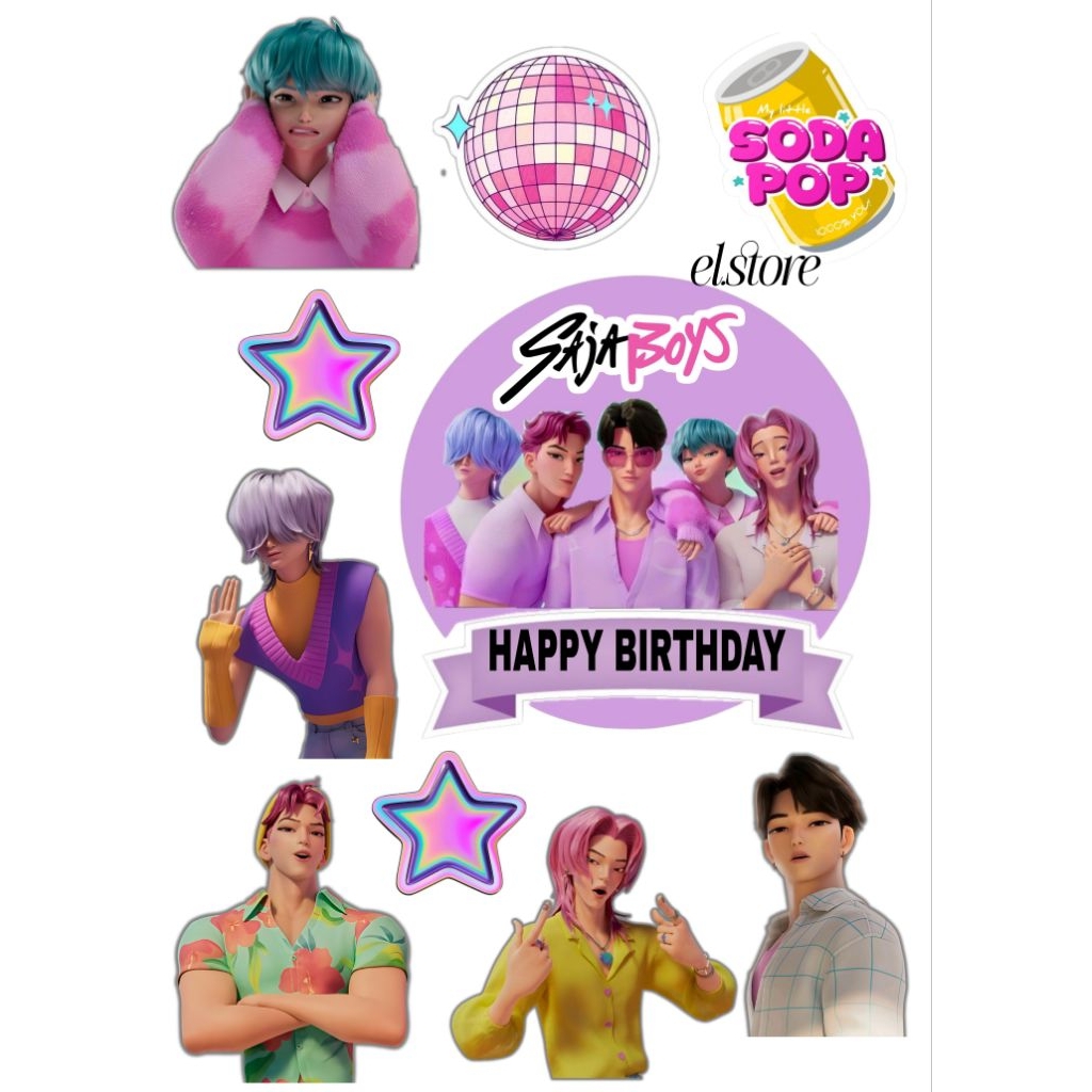 TOPPER CUSTOM NAMA SAJA BOYS KPOP/Topper Kue Ulang Tahun Tema Saja Boys Kpop Delon Hunter/Topper Cak