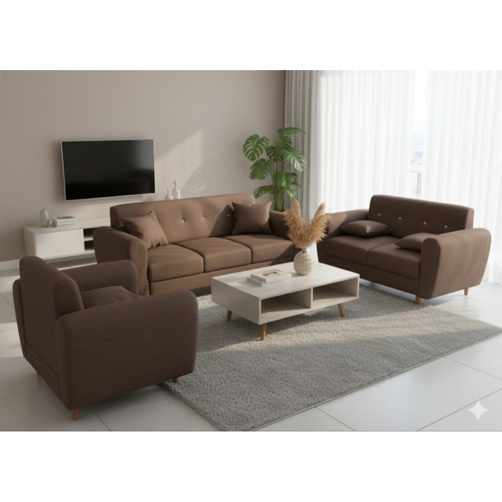 Sofa Bergaransi Resmi Sofa Retro model 3,2,1 dan POK Free 6 bantal + kaca meja
