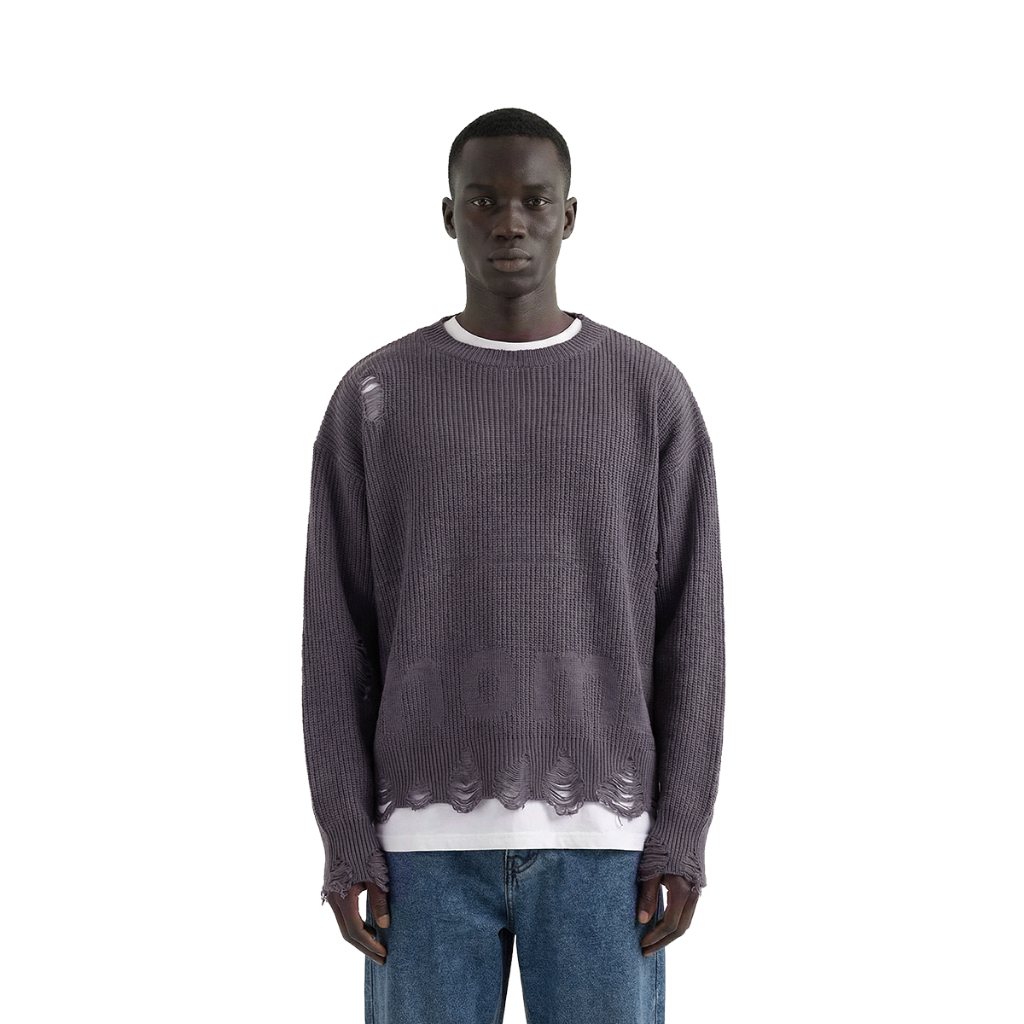 NOMADSTUDIO Reborn - Dark Grey Distressed Oversized Knit Sweater