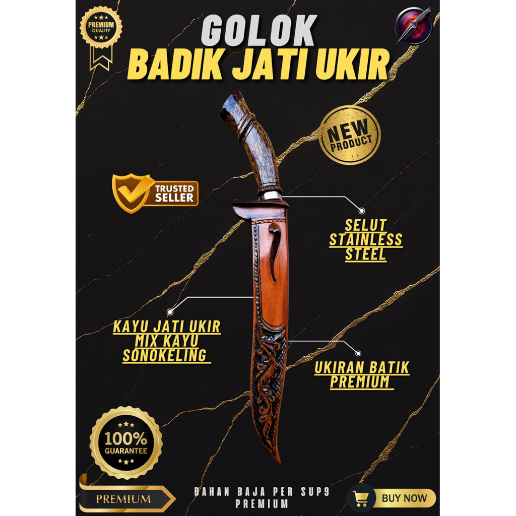 [PERKAKAS ORIGINAL] GOLOK KEBUN BADIK JATI UKIR GOLOK BAJA SUPER TAJAM Baja Per SUP9 Asli Original