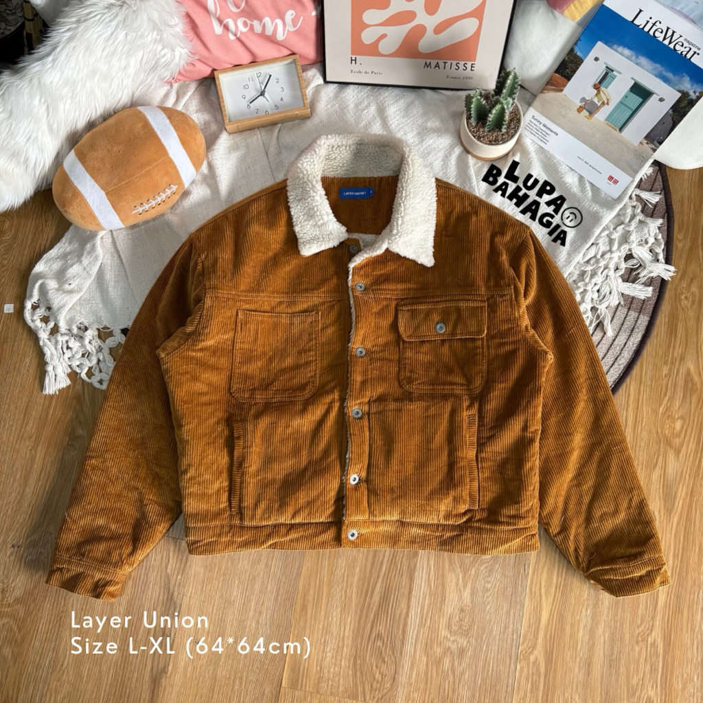 LAYER UNION Brown Corduroy Sherpa Boxy Jaket size L-XL • 100% Original