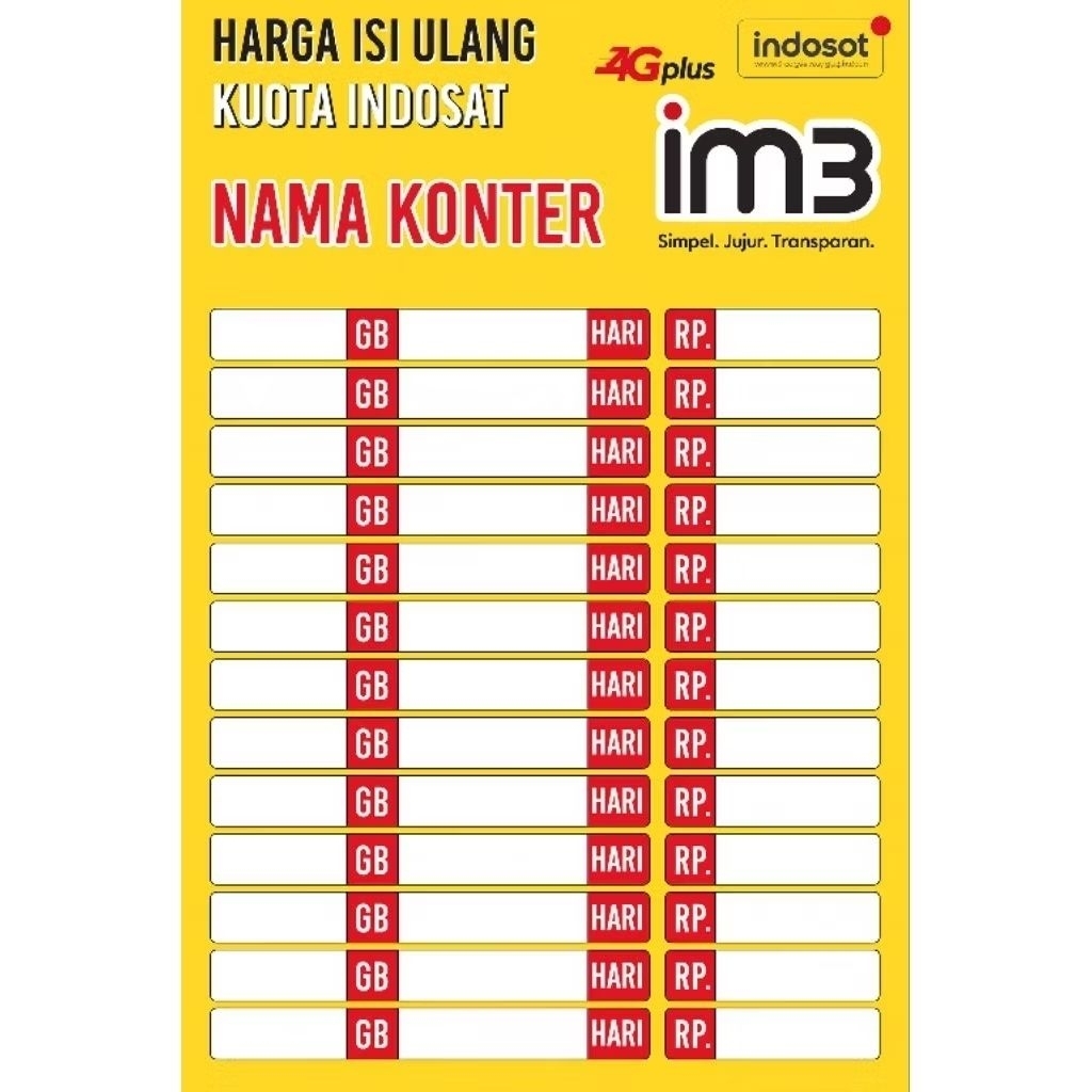 Poster Harga Daftar Paket Data Pulsa Hp Konter