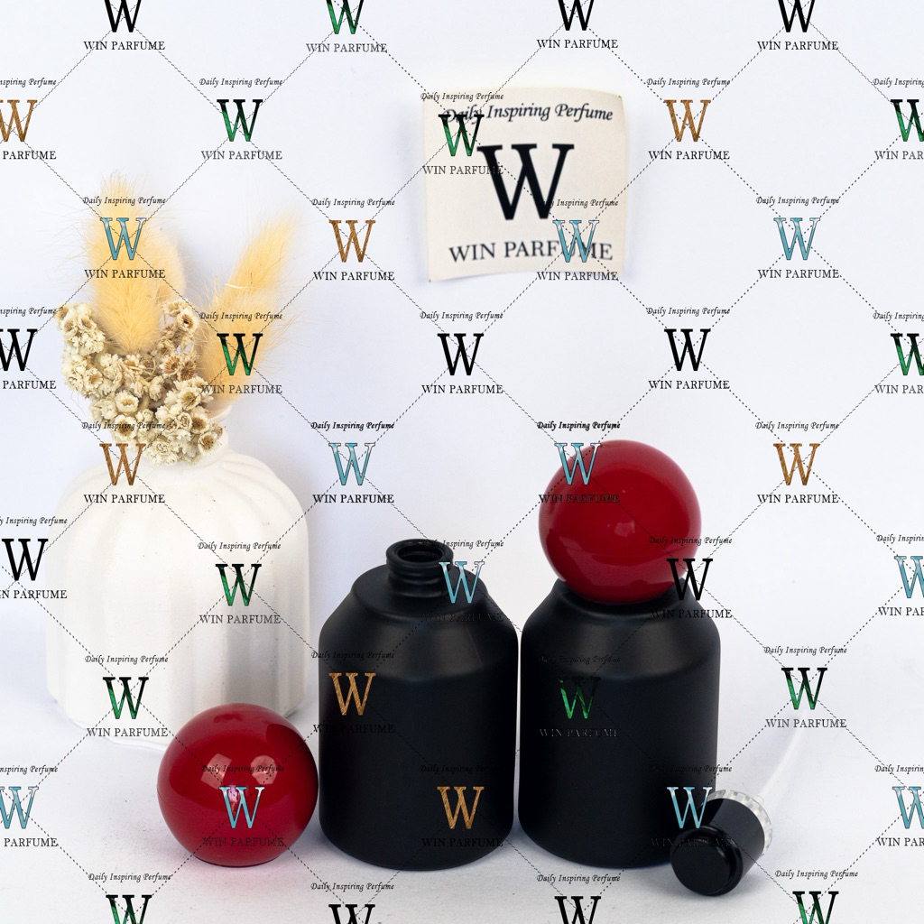 Botol Parfum Hertic Hitam Doff 30ml Tutup Bulat Merah Semi Press Ring Spray Hitam