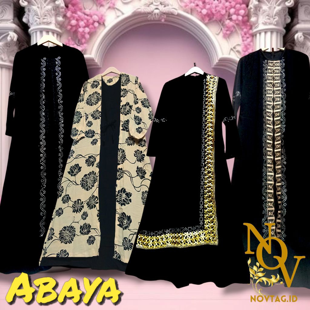 Abaya Premium Hitam – Gamis Arab Flowy Adem – Busui Friendly – Abaya Simple Elegant