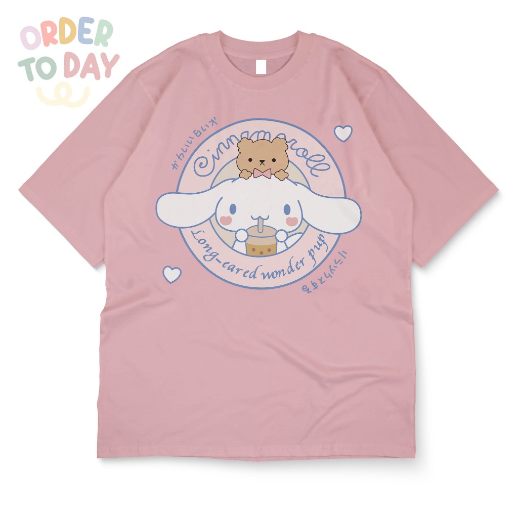 OTD Kaos Oversize Cinnamoroll Wonder T-shirt Oversize Kaos Pria Wanita Hitam Putih