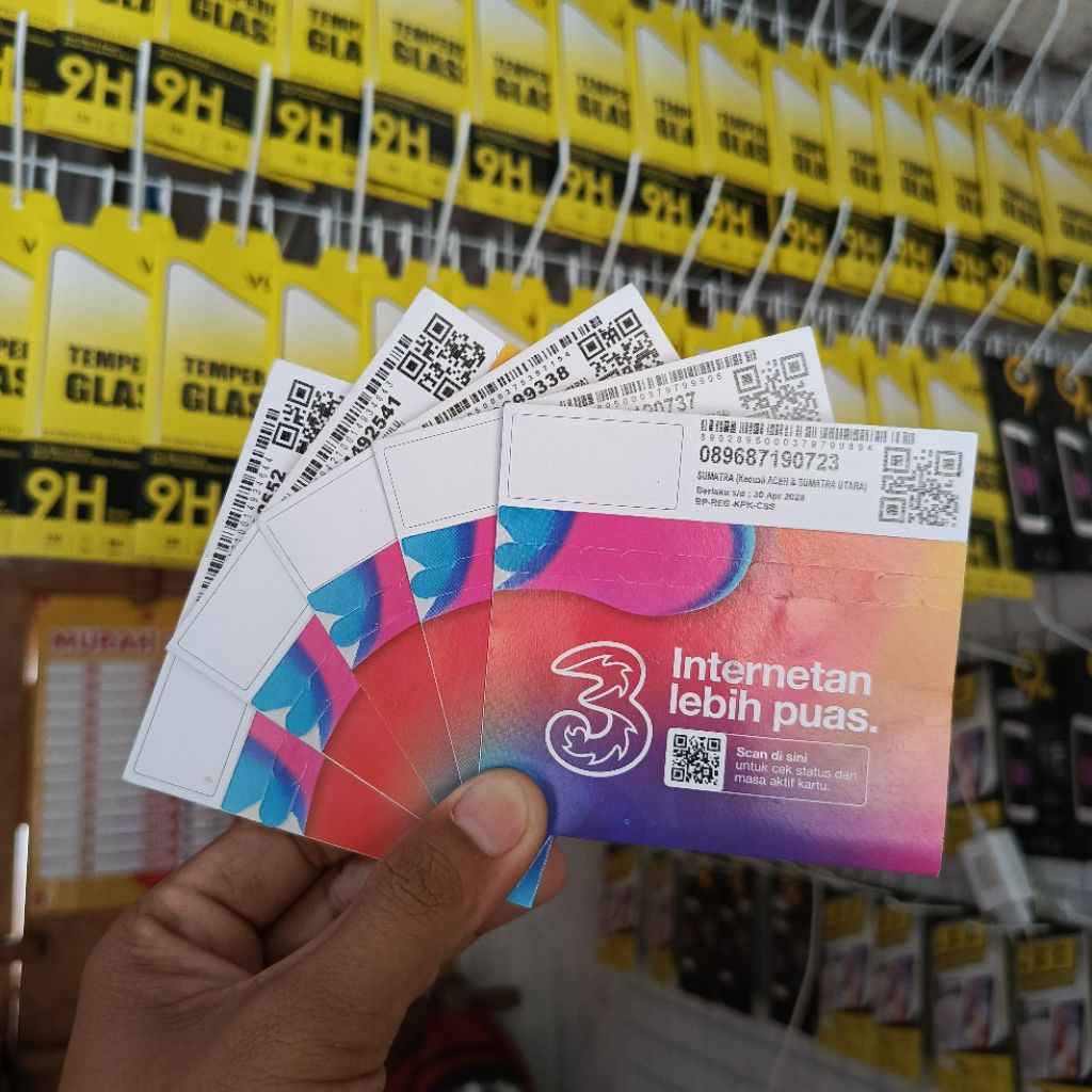 Kartu perdana 3 three Siap Pakai sudah Aktif harga murah grosir langsung dari kantor tri cover sumtr