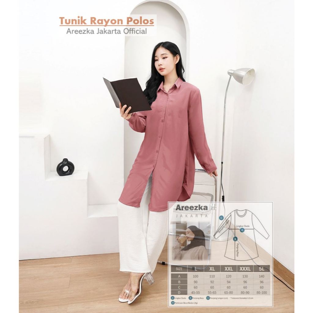 Alina Tunik Polos Rayon Viscose Premium Adem Nyaman Banyak Warna