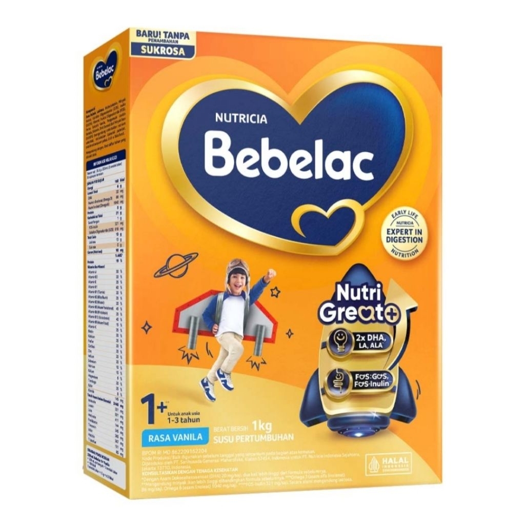 Bebelac 1+ GroGreat+ Rasa Vanila 1kg Susu Bubuk Pertumbuhan Anak