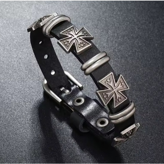 Gelang Kulit Model Salib Eropa Gaya Punk Rock Retro