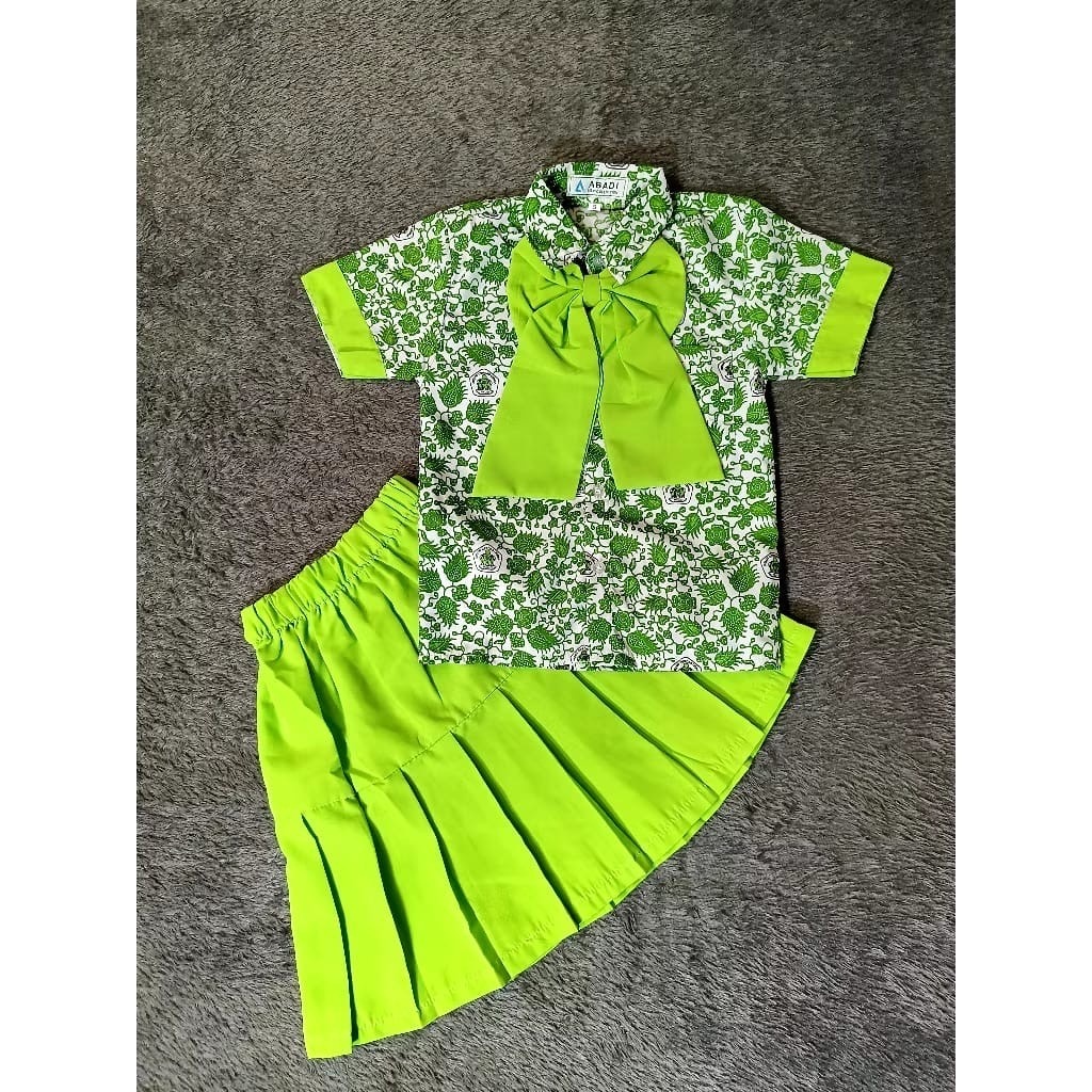 Seragam Paud Batik Teratai Hijau Adem Anak Perempuan