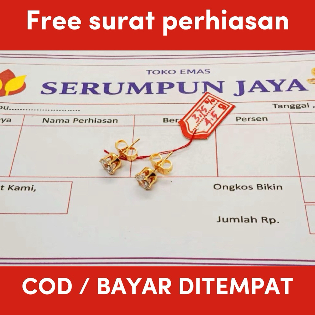 anting emas muda motif tusuk permata satu dapat surat toko
