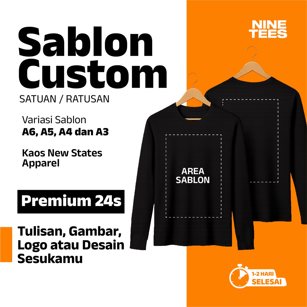 Sablon Custom DTF Kaos Lengan Panjang Satuan NSA Premium 24s