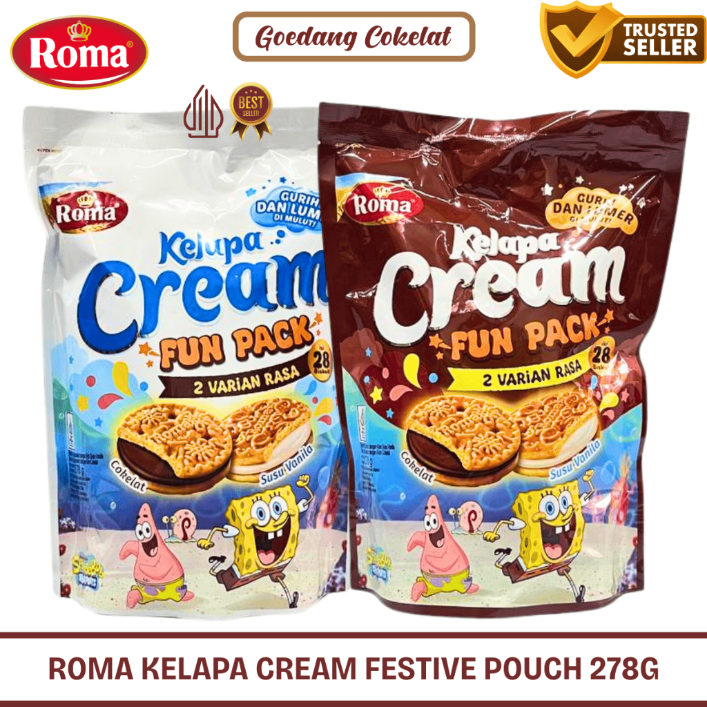 Roma Kelapa Cream Chocolate Vanilla Fun Pack Kemasan Pouch 278g Biskuit Roma Kelapa Coklat Vanilla