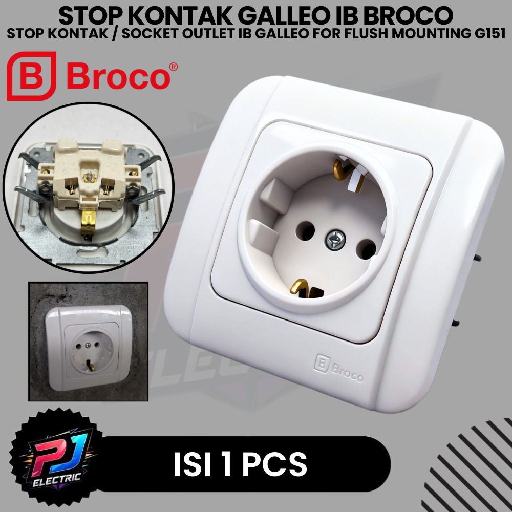 Broco Galleo Stop Kontak IB G151 / Stop Kontak Inbow Tanam Warna Putih Broco Galleo G151 Produk Orig