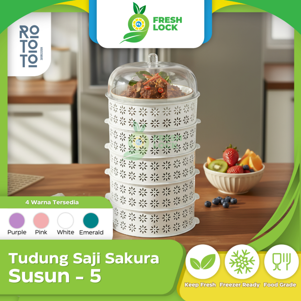 Rototo Tudung Saji Susun Wadah Penyimpanan Makanan Estetik & Higienis Wadah Penutup Food Rack Storag
