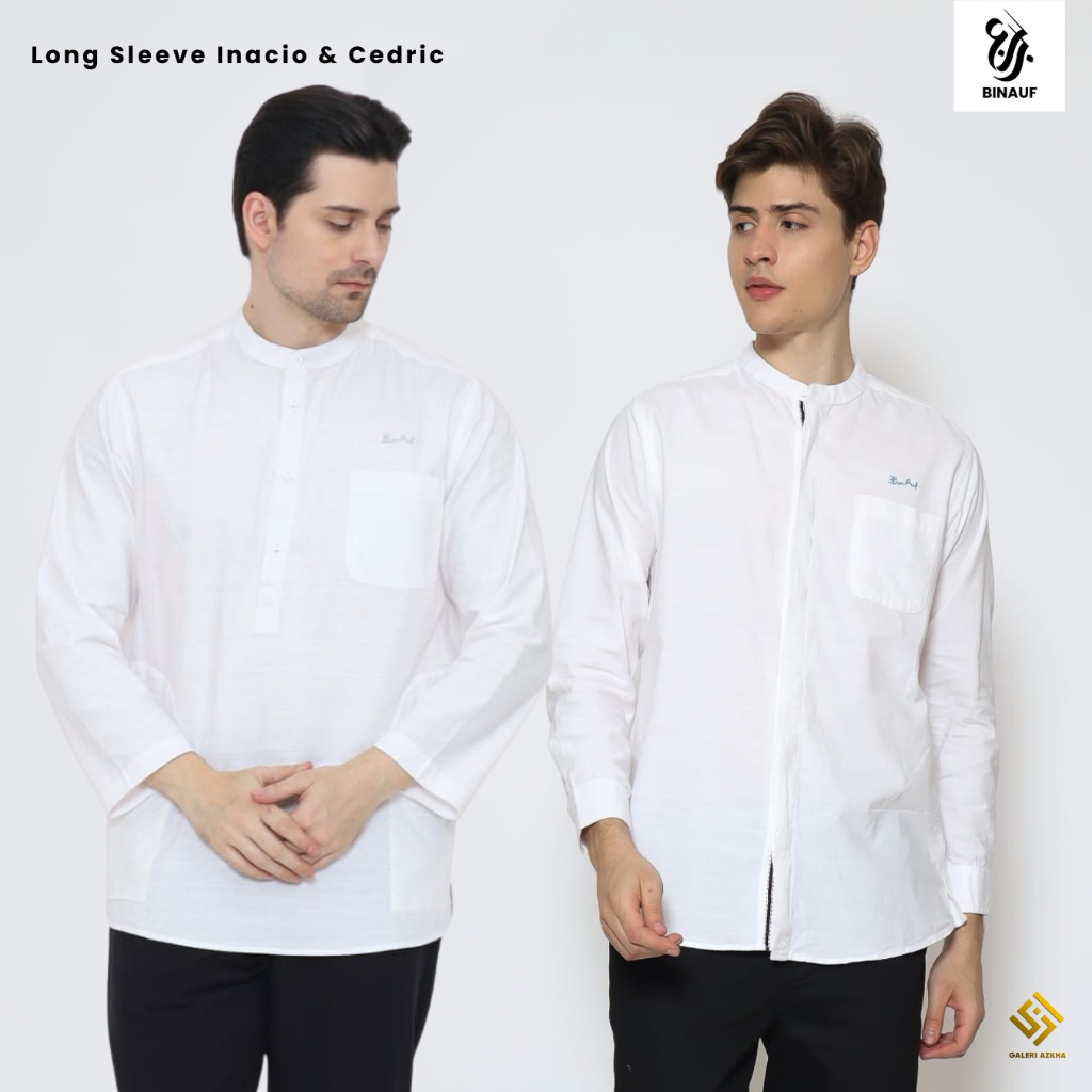 BINAUF Baju Kemeja Koko Putih Kemko Longsleeve Inacio & Cedric Polos Lengan Panjang Basic