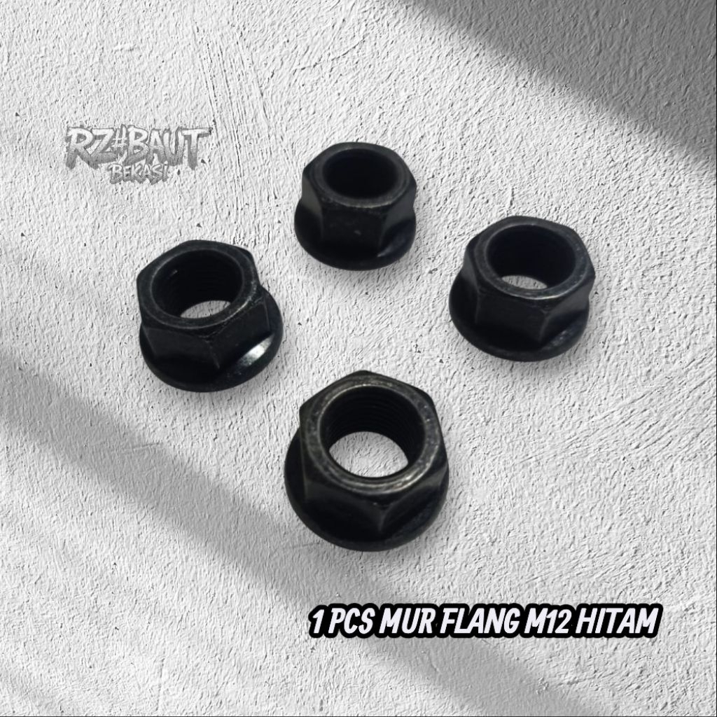 MUR TOPI M12_MUR FLANGE TOPI DRAT 17 M12 HITAM BAJA BERKUALITAS
