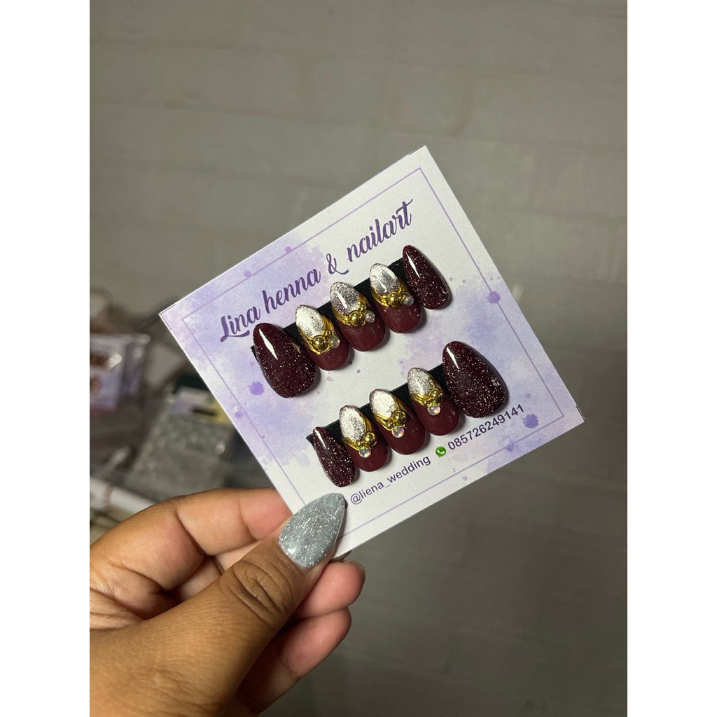 kuku palsu murah/fake nails/wedding/party maroon pendek