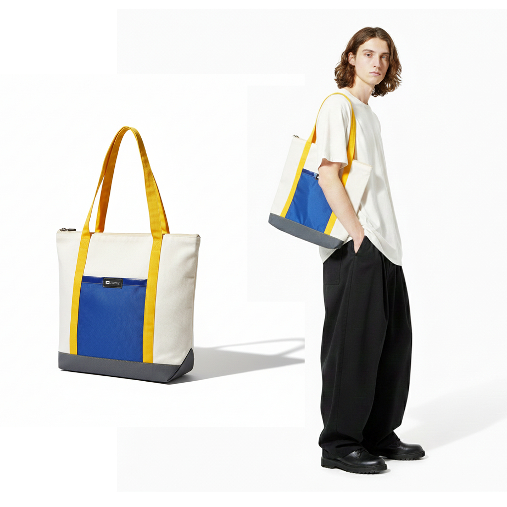 VNTA - Tote Bag Kanvas Penutup Resleting Pakai Lapis Kain Woven – Tas Selempang Kanvas Pria Wanita O