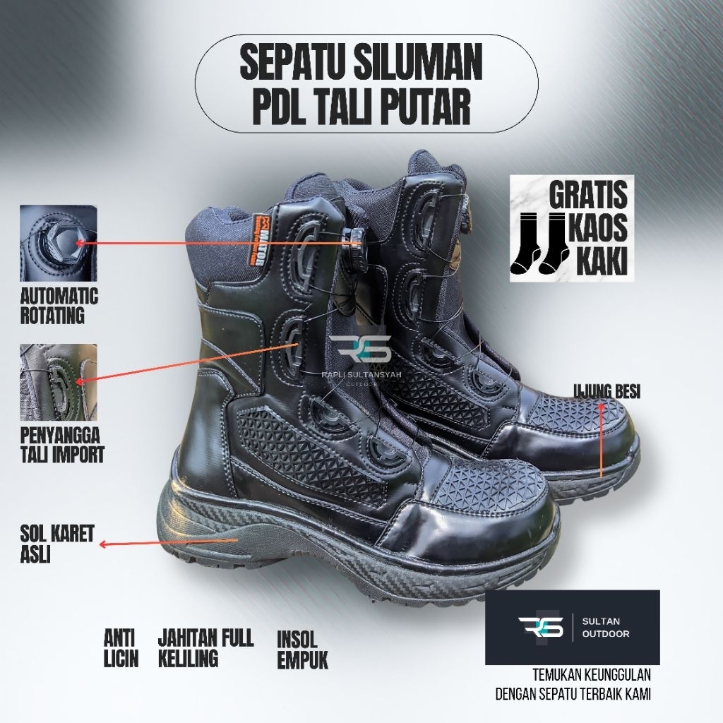Sepatu PDL Tali Putar Ujung Besi , Sepatu Jatah Tactical Tali Putar, Sepatu PDL TNI Polri Safety, Se