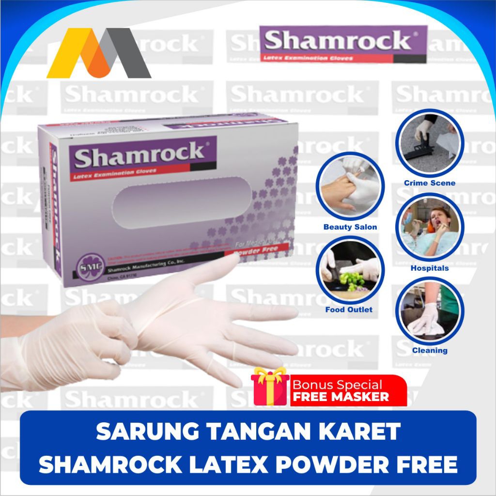 Shamrock Latex Free Powder Sarung Tangan Karet serbaguna / Handscoon Latek / Disposable Gloves / Han