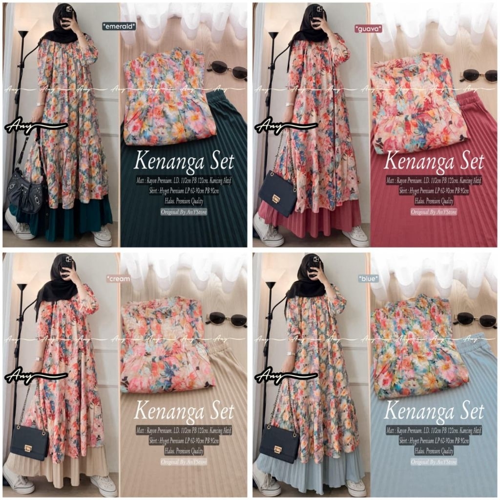 KENANGA BALQIS SET BY ANY STORE SET ROK PLISKET LONG TUNIK RAYON PREMIUM ADEM KEKINIAN SET ROK WANIT