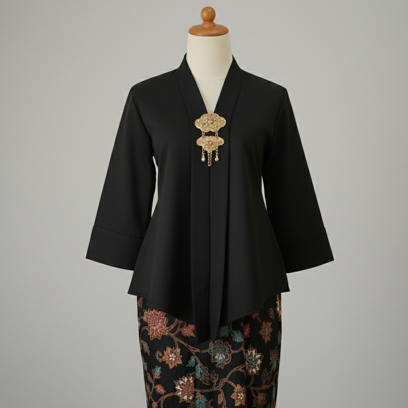 Kebaya Kartini Modern Floy Balotelli/Atasan Kebaya Hitam Polos Balotelli Wanita