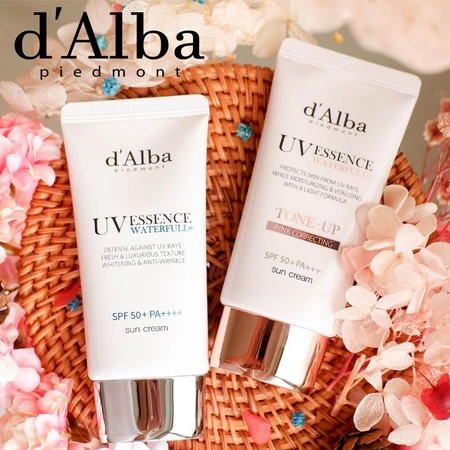 [COD&Beli 2 gratis 1] D'Alba Waterfull Essence Sun Cream SPF50+ PA+++ 50ml +  Waterfull Tone Up Pink