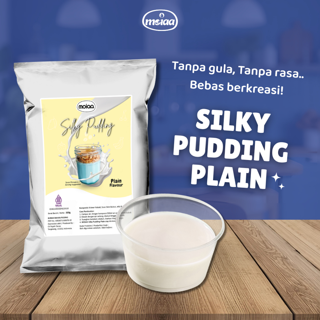 PLAIN SILKY PUDDING 500 GRAM / Bubuk Puding Tanpa Gula Tanpa Rasa / Instant Premix Premiks - MOIAA