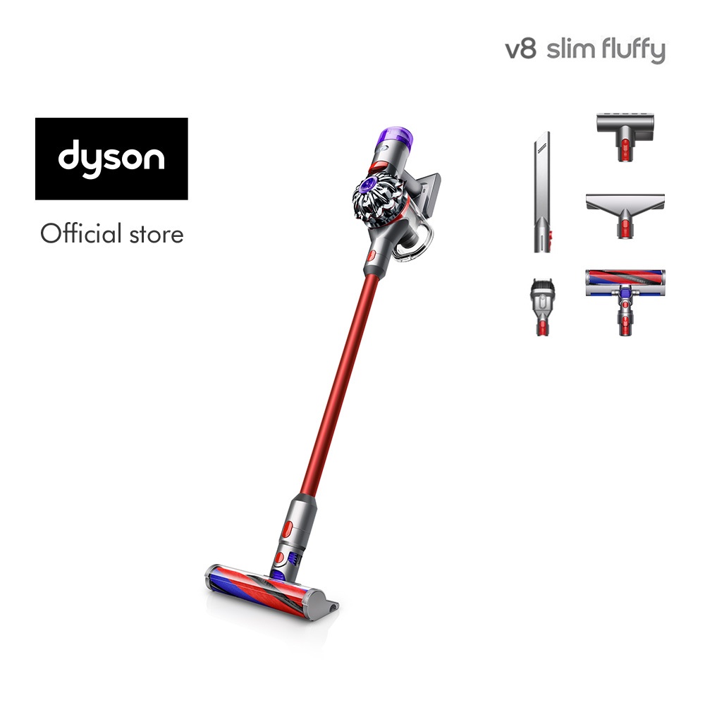 Dyson V8 Slim ™ Fluffy Cordless Vacuum Cleaner (Nickel/Red) - Penyedot Debu Ringkas & Ringan | Daya 