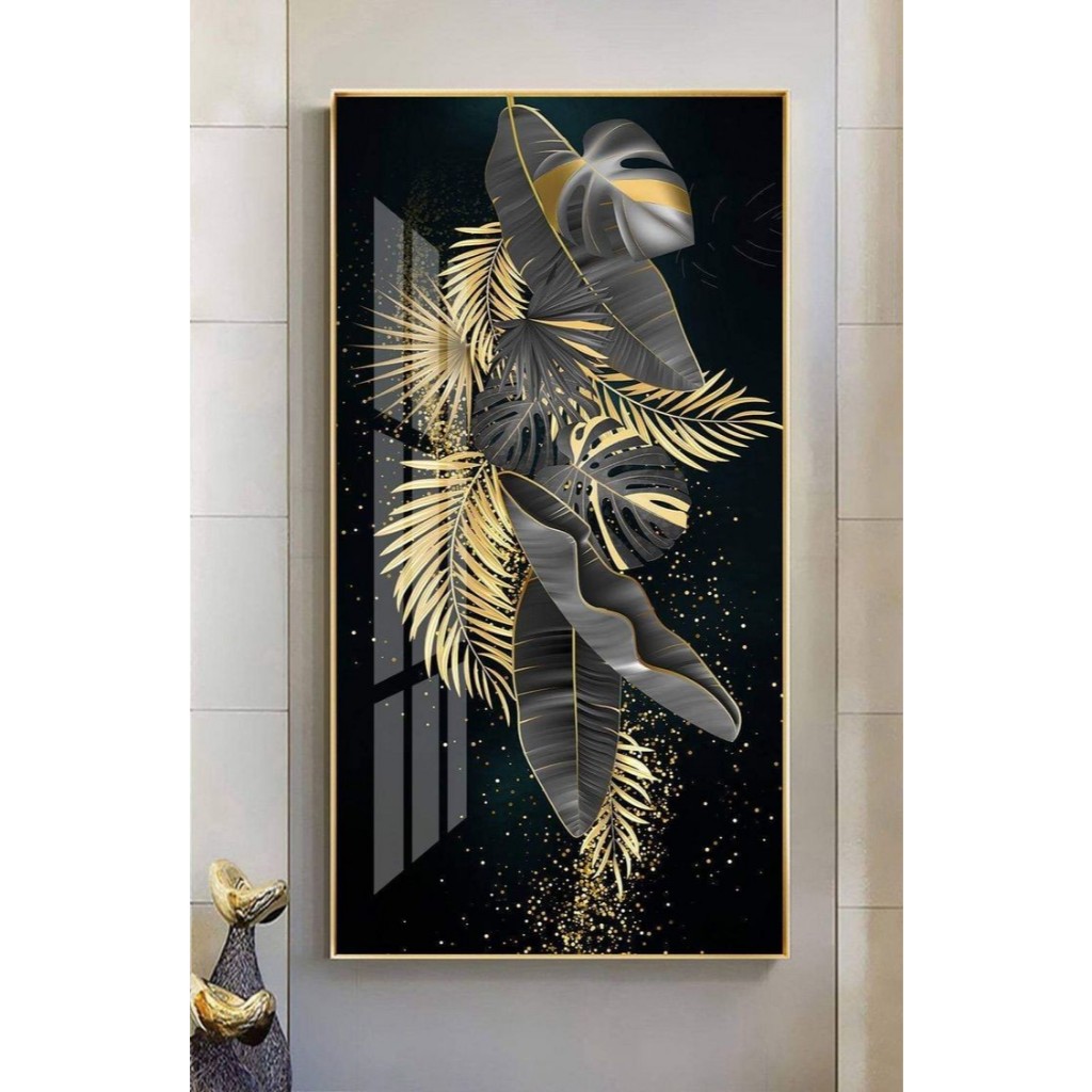 Lukisan Abstrak Daun Hiasan Kamar Tidur - 150 x 100 cm Plus Frame