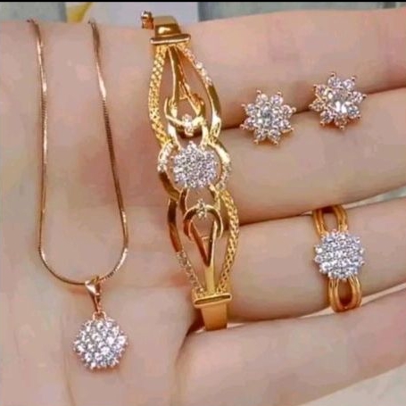 SET PERHIASAN LENGKAP BUNGA BANGGEL CANTIK ELEGAN Emas Kulit Kalung 1