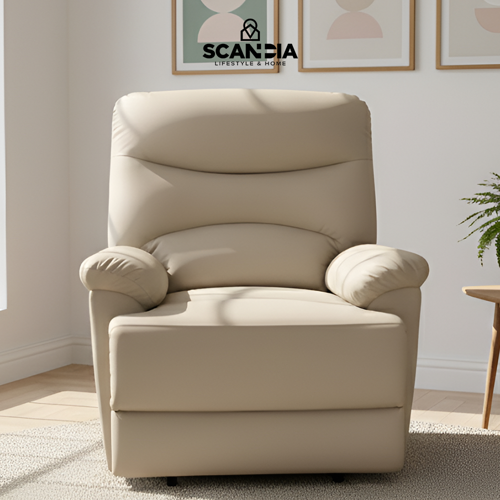 SCANDIA Sofa Recliner Ruang Tamu Sofa Rec 1S Bjorn 86x92x99cm Light Brown - Kursi Santai Nyaman Puti