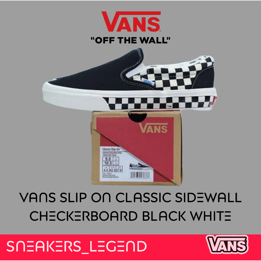 Vans Slip On Classic Sidewall Checkerboard Black White Original 100% Free Paperbag Sticker Cod Bnib 