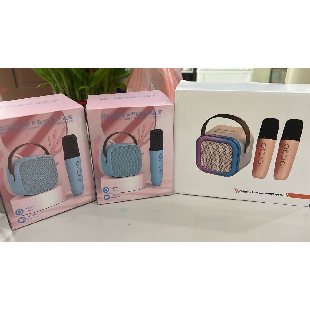 SPEAKER BLUETOOTH KARAOKE MINI WIRELESS FULL BASS + MICROPHONE WIRELESS ( 1MIC & 2MIC )