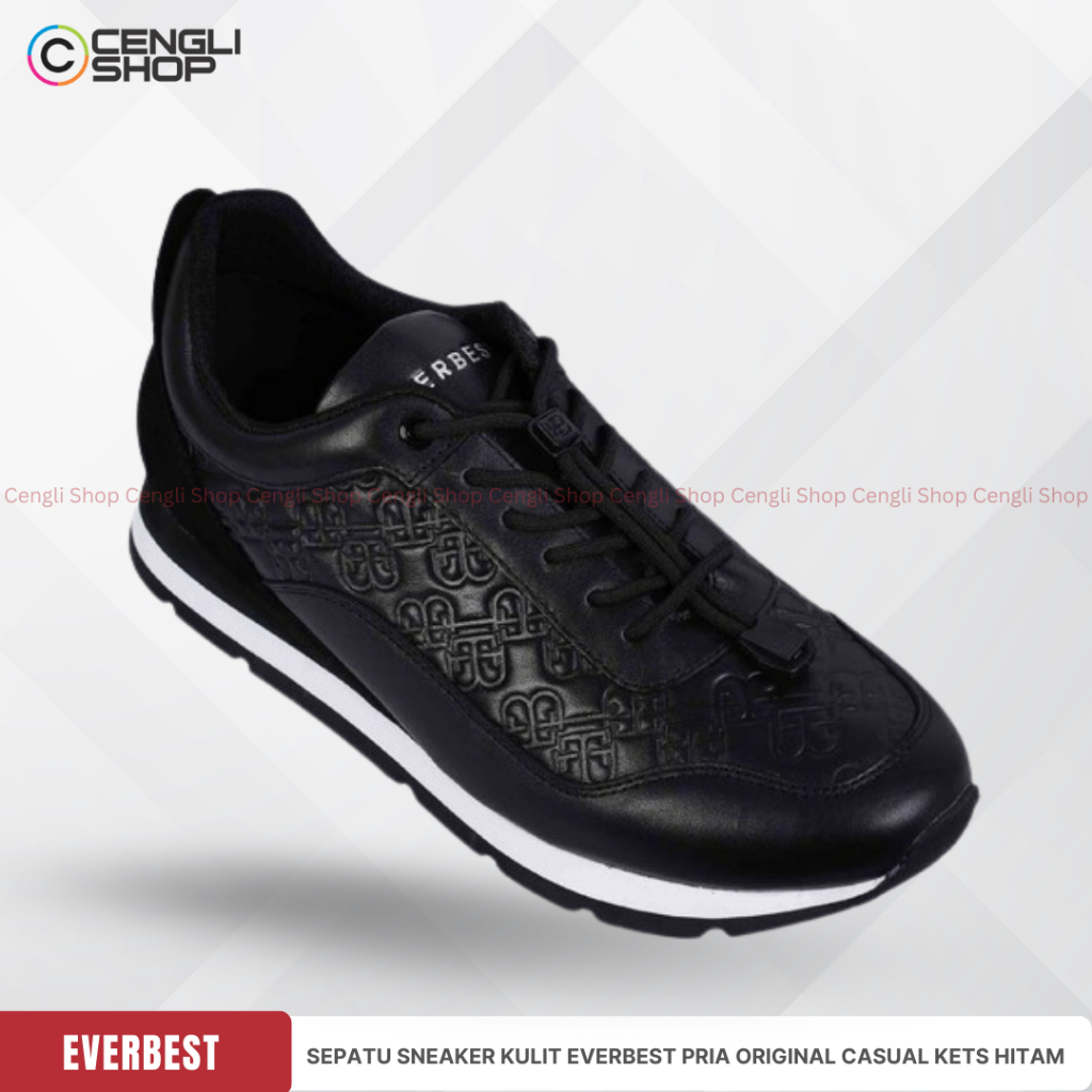 SEPATU SNEAKER KULIT EVERBEST PRIA ORIGINAL CASUAL KETS  HITAM EM48