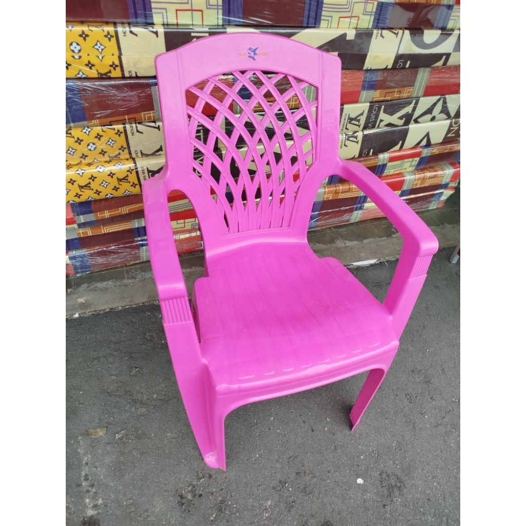 Kursi Taman Pink Kursi Plastik Sandaran + Tangan  Kursi Bangku Santai Kursi Makan Kursi Teras Blue S