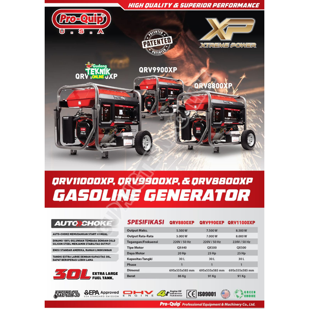 PROQUIP Genset Listrik 5500W 7500W 8500W PROQUIP QRV8800XP QRV9900XP QRV11000XP XTREME POWER / Power