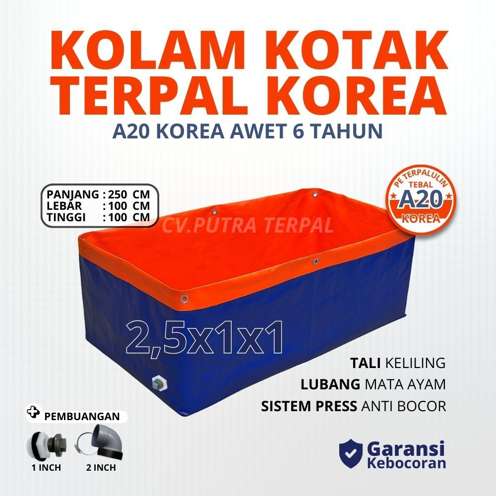 Terpal Kolam Ikan Kotak 2.5x1x1 A20 Untuk Budidaya Ikan