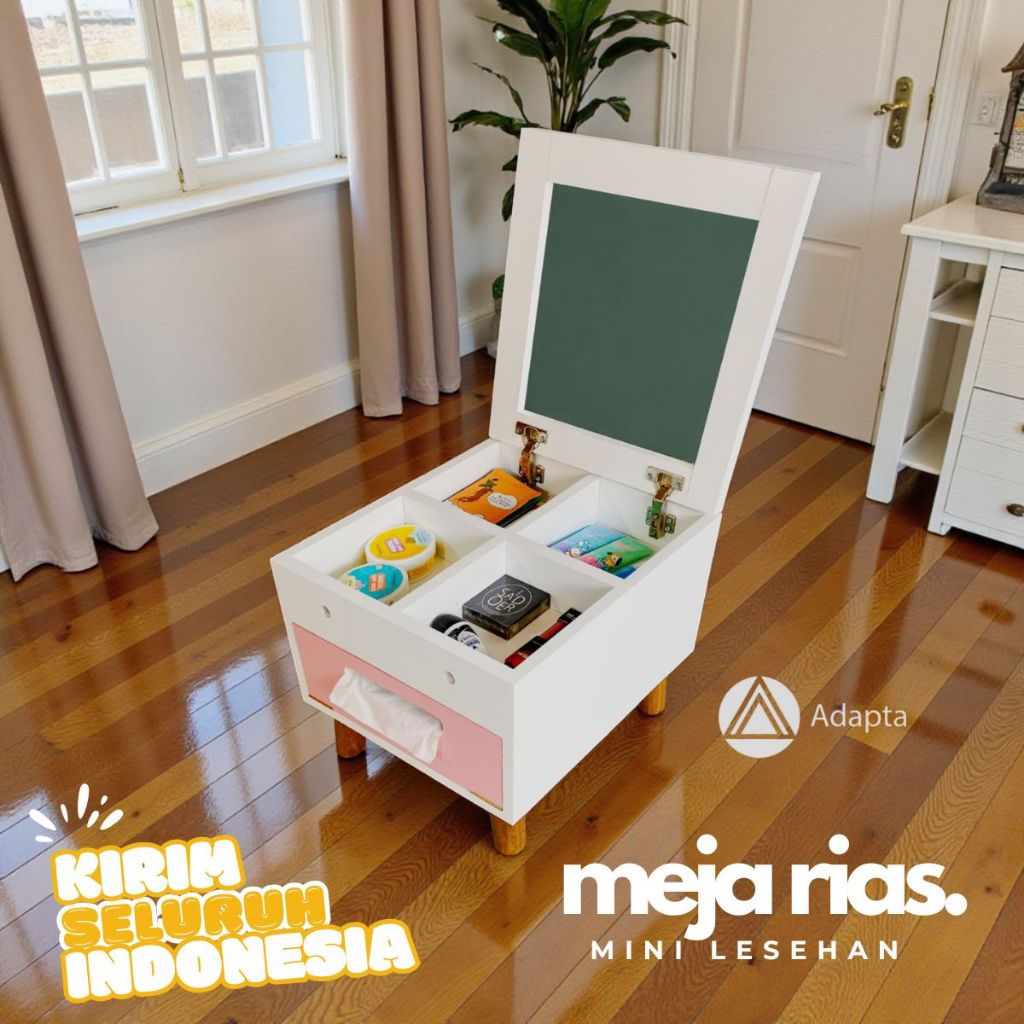 Adapta-Meja Rias Lesi Mini Perempuan Lesehan - Meja Rias Anak Warna Pink-Single-E8
