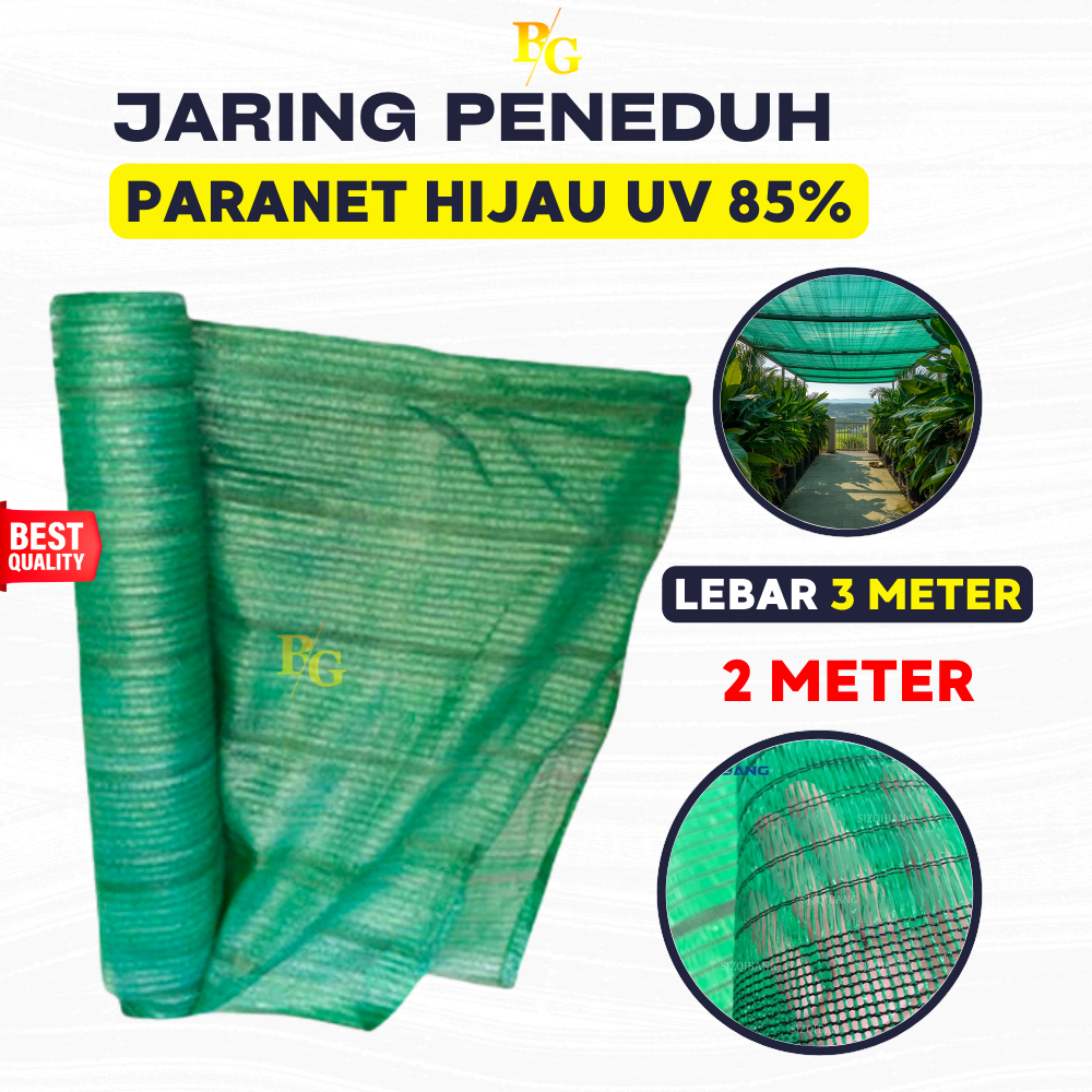 Paranet Hijau 85% Bahan Virgin Panjang 2 Meter x Lebar 3 Meter Peralatan Berkebun